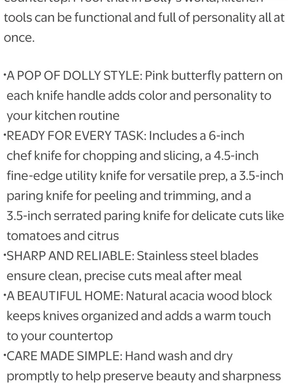Dolly Parton Butterfly Print 5-PC Cutlery Prep Set w/Wood Block